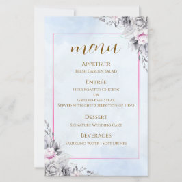 Tarjeta de menú de boda floral con rubor romántico