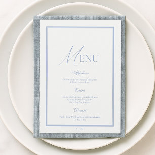 Tarjeta de menú de boda floral de arte fino azul p