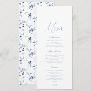 Tarjeta de menú de boda floral de arte fino azul p