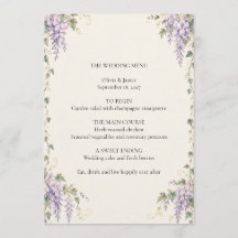 Tarjeta de menú de boda floral de lavanda del jard