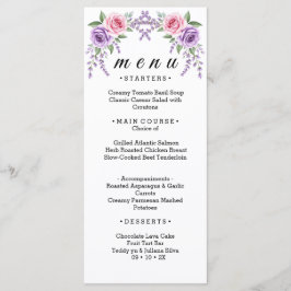 Tarjeta de menú de boda floral de lavanda y rosa r