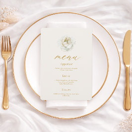 Tarjeta de menú de boda floral de marfil elegante