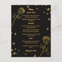 Tarjeta de menú de boda floral de oro de lujo