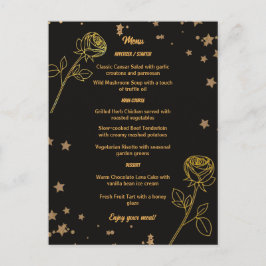 Tarjeta de menú de boda floral de oro de lujo