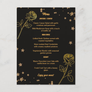 Tarjeta de menú de boda floral de oro de lujo