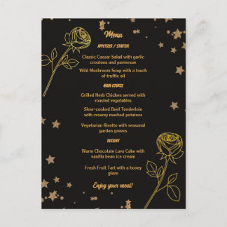 Tarjeta de menú de boda floral de oro de lujo
