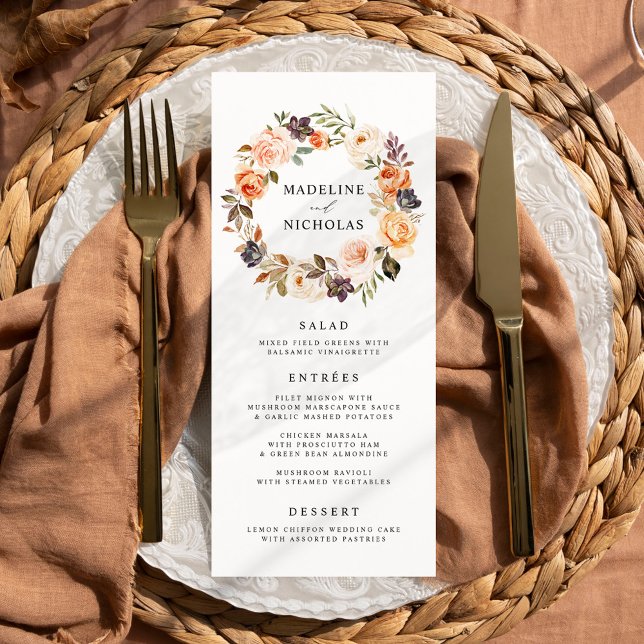 Tarjeta de menú de boda floral de otoño rústico ac (Subido por el creador)