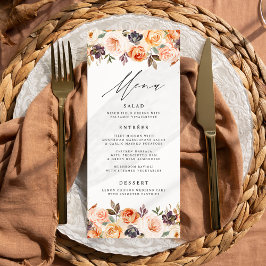 Tarjeta de menú de boda floral de otoño rústico ac