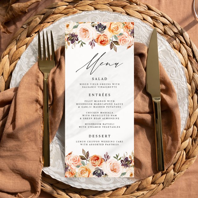 Tarjeta de menú de boda floral de otoño rústico ac (Subido por el creador)