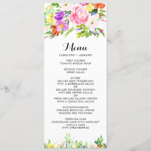 Tarjeta de menú de Boda floral de resorte acuático