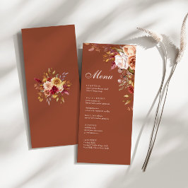 Tarjeta de menú de boda floral de terracota Boho d