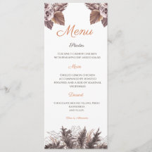 Tarjeta de menú de boda floral de terracota modern