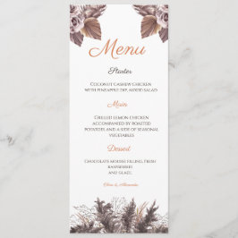 Tarjeta de menú de boda floral de terracota modern