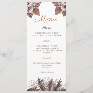 Tarjeta de menú de boda floral de terracota modern