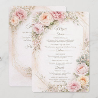 Tarjeta de menú de boda floral de tono rosado eleg