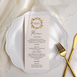 Tarjeta de menú de Boda floral de verano acuarela 