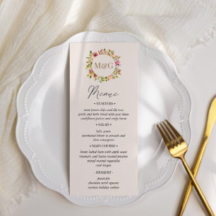 Tarjeta de menú de Boda floral de verano acuarela