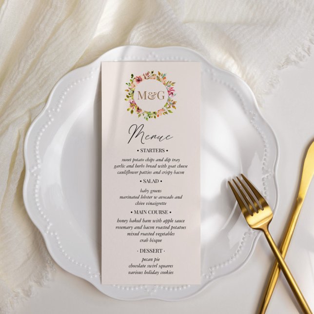 Tarjeta de menú de Boda floral de verano acuarela  (Subido por el creador)