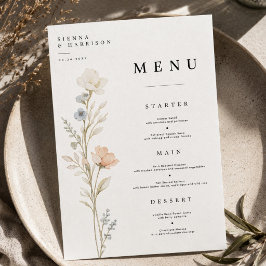 Tarjeta de menú de boda floral elegante