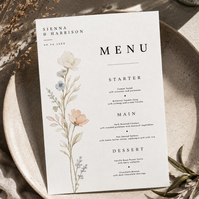 Tarjeta de menú de boda floral elegante (Subido por el creador)