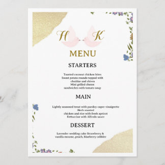Tarjeta de menú de boda floral elegante