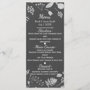 Tarjeta de menú de boda floral gris carbón y plata