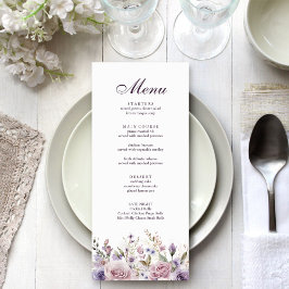 Tarjeta de menú de boda floral lila