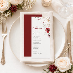 Tarjeta de menú de boda floral marfil con dorso de