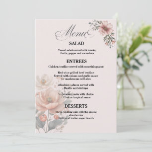 Tarjeta de menú de boda floral personalizable y el