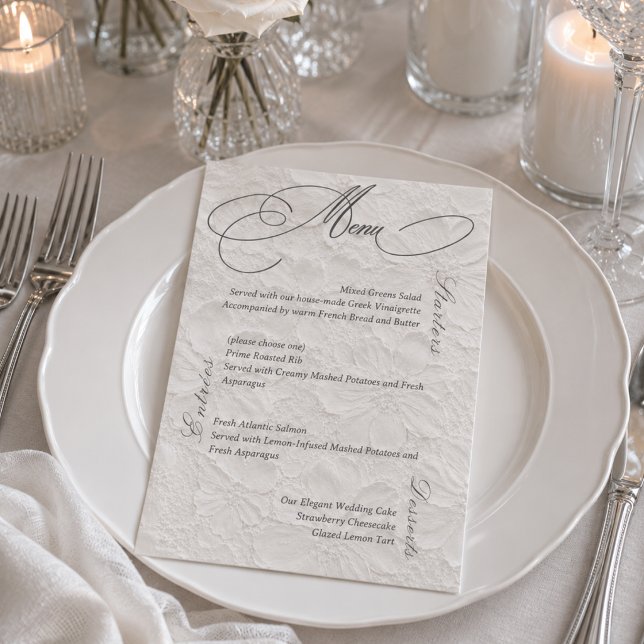 Tarjeta de menú de boda floral romántica gris blan (Subido por el creador)