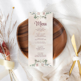 Tarjeta de menú de boda floral rosa boho blush