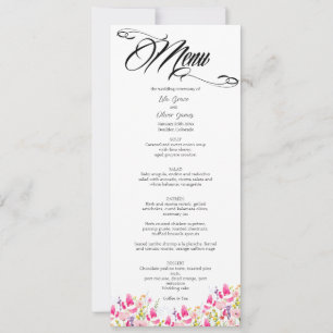 Tarjeta de menú de boda floral rosa caliente de lu