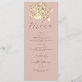 Tarjeta de menú de boda floral rosado dorado