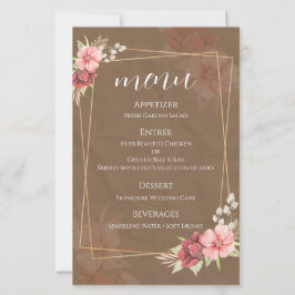 Tarjeta de menú de boda floral rústica