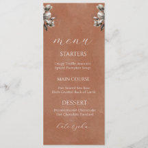 Tarjeta de menú de boda floral rústica - Terracota