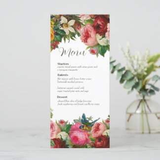 Tarjeta de menú de Boda floral vintage