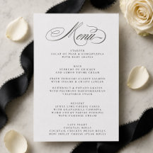 Tarjeta de menú de boda formal con relieve en negr