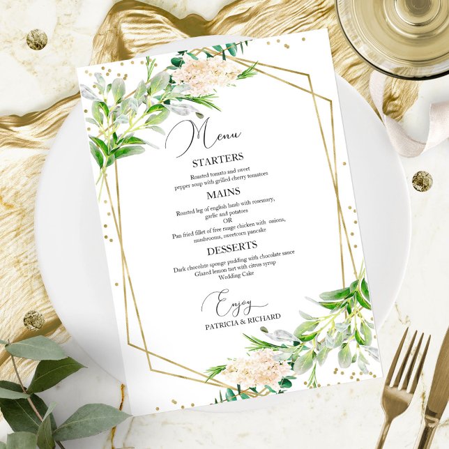 Tarjeta de menú de boda geométrica de elegante veg (Subido por el creador)
