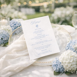 Tarjeta de menú de boda Hydrangea Azul Francés 5x7