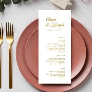 Tarjeta de menú de boda islámica elegante en oro M