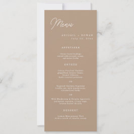 Tarjeta de menú de boda larga con escritura minima