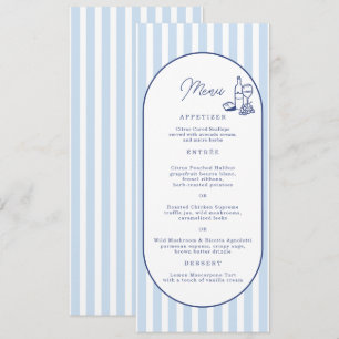 Tarjeta de menú de boda larga con raya de cabaña a