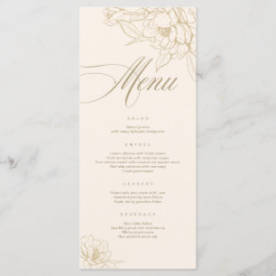 Tarjeta de menú de boda marfil, con peonía floral 