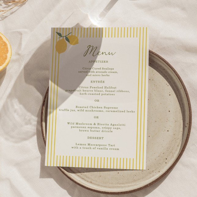 Tarjeta de menú de boda Minimal Lemon Amalfi Coast (Subido por el creador)