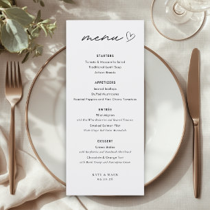 Tarjeta de Menú de Boda Minimalista