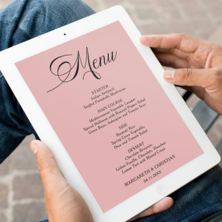 Tarjeta de menú de boda minimalista de rosa delica