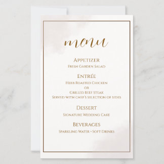 Tarjeta de menú de boda minimalista dorada
