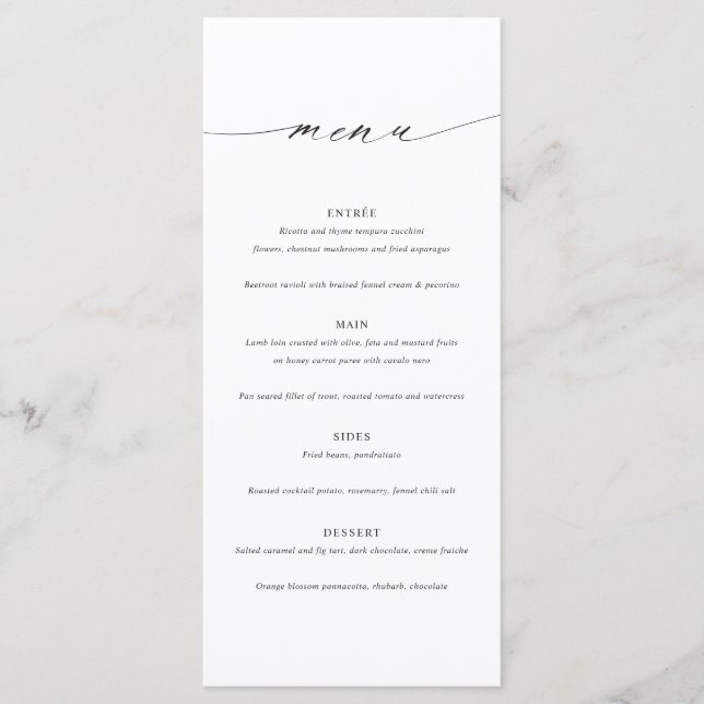 Tarjeta de menú de boda minimalista elegante (Anverso)