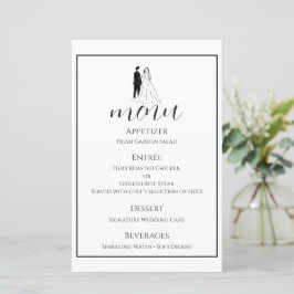 Tarjeta de menú de boda minimalista en blanco y ne