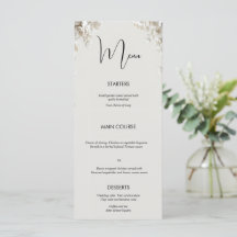 Tarjeta de menú de boda minimalista floral de marf